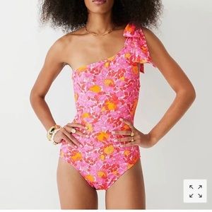 NWT JCrew Long Torso Bow One-Shoulder Swimsuit in Pink Limone